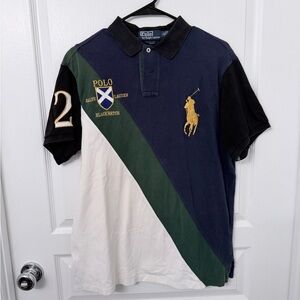Ralph Lauren Men's Navy, Green, and White Polo Shirt